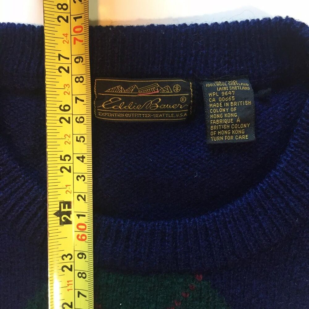 Eddie Bauer Vtg Argyle Sweater Shetland Wool Blue XL Mens Golf Preppy Academia - Picture 6 of 12
